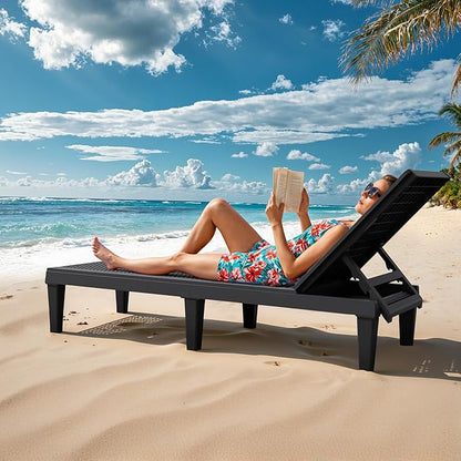 Greesum Outdoor Chaise Lounge Chairs Set of 4 with 5-Position Adjustable Backrest, Waterproof PP Sun Loungers for Garden Pool Beach Patio Deck Sunbathing, Black