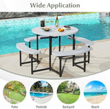 Giantex Picnic Table Bench Set for 4-8 Person, Round 37” Outdoor Dining Table w/Umbrella Hole, HDPE Tabletop - Photo 9