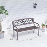 Outsunny 50" Outdoor Bench, Metal Garden Bench with Floral Pattern Backrest, Porch Bench with Slatted Seat for Park - Photo 3