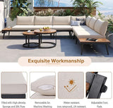 Modern Outdoor Sectional Sofa Set with Round Nesting Coffee Tables and Cushions, 6-Piece Patio Furniture Set for Porch - Photo 6