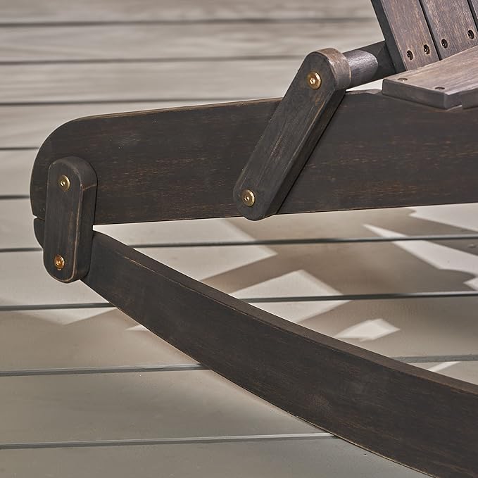 Christopher Knight Home Malibu Outdoor Acacia Wood Adirondack Rocking Chair, Dark Grey - Photo 8