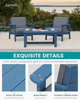 SERWALL HDPE Outdoor Couch Set of 2, Blue Frame and Grey Cushion - Photo 4