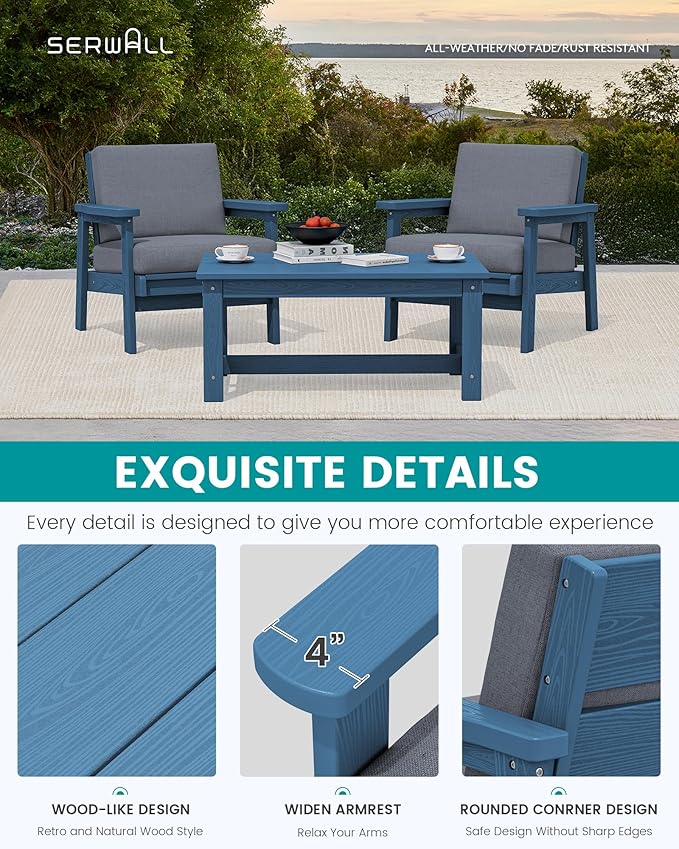 SERWALL HDPE Outdoor Couch, Blue Frame and Grey Cushion - Photo 4
