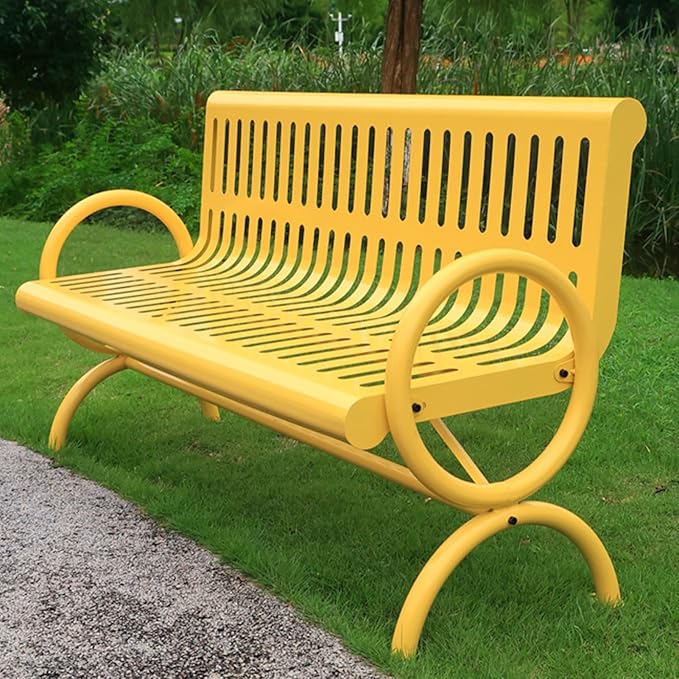 Outdoor Bench, 2 Seater Garden Patio Bench, Metal Bench with Curved Design, Park Bench with Backrest and Armrest for Front Porch Park Outside Furniture Decor(Black)