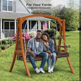VINGLI XL Size Patio Wooden Porch Swing Outdoor with Cup Holders & Phone Slots - Photo 6