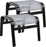 Outdoor Footstools for Patio,Textile Ottomans Metal Dining Footrests Stack Chairs for Lawn,Garden or Porch 2 Set Blue - Photo 1