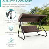 3-Seat Outdoor Convertible Swing Glider with Adjustable Canopy, 2-in-1 Bench to Flat Bed, Removable Cushions - Photo 4
