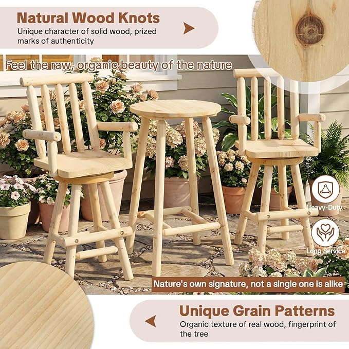 HOMEDIARY Solid Wood Swivel Adirondack Bar Chairs Set of 2 - Photo 6