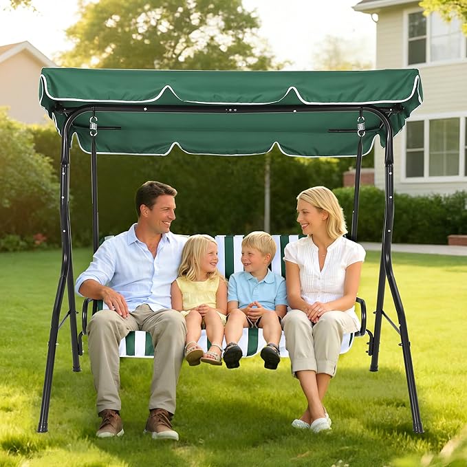 GarveeLife Outdoor Porch Swing Chair with Adjustable Canopy for Adults, 3-Seat Patio Glider Bench with Thick Cushions - Photo 2