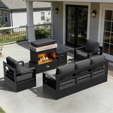 Outdoor Aluminum Furniture Set, 4-Piece Patio Conversation Set, 2 Chairs, 1 Sofa and 1 Fireplace - Photo 9