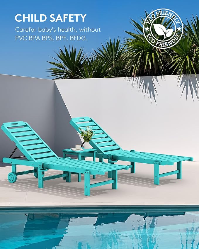 SERWALL Patio Chaise Lounge Chair, HDPE Outdoor Lounge Chair with Cup Holder - Photo 9