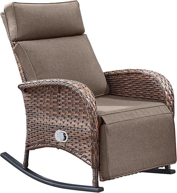 Belord Zero Gravity Patio Swivel Rocking Recliner Chair - Wicker Outdoor Lounge Chair with Adjustable Backrest & Footrest, All Weather Reclining Rocker Chairs with Thick Cushion for Pool Deck Grey