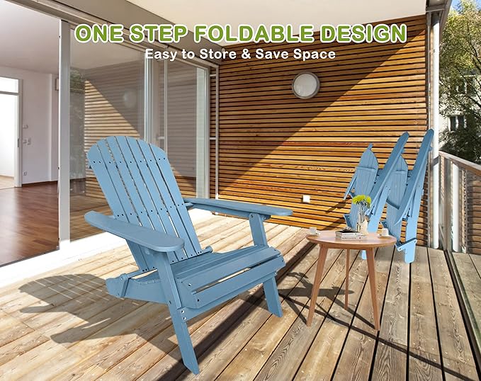 Adirondack Chairs, All-Weather Outdoor Patio Chairs with Wide Armrest, Solid Wood, 350 Lbs, Turquoise Grey - Photo 5