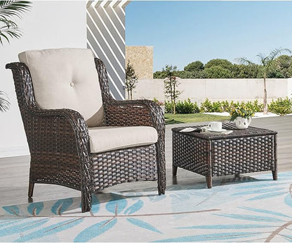 HUMMUH 4 Pieces Patio Bistro Set Wicker Patio Chairs Set of 2 with Ottomans Rattan Outdoor Furniture Conversation Set for Yard,Garden,Porch…