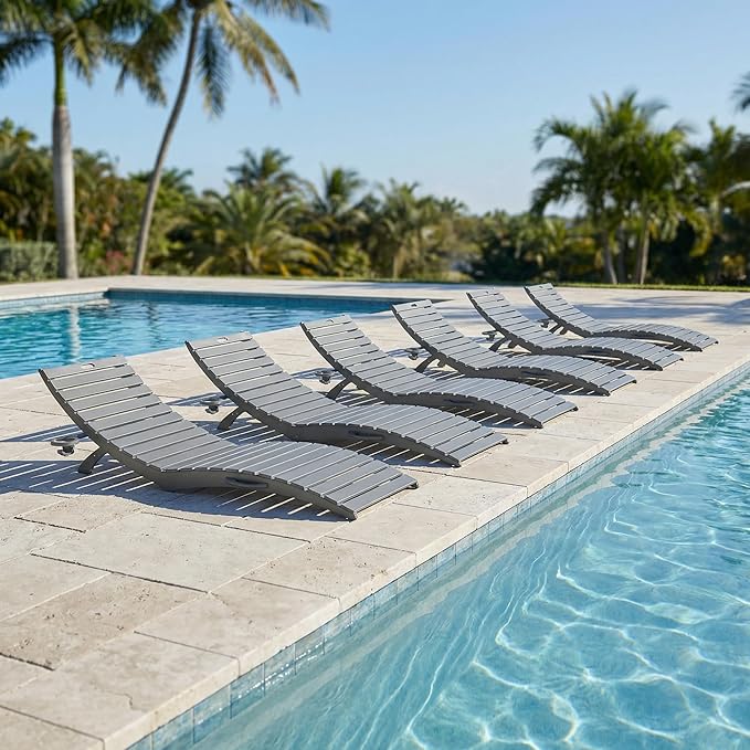 in-Pool Lounge Chairs Set of 2, Folding HDPE Pool Chairs Anti-Floating No Sandbags with Cup Holder & Handles, Outdoor Chaise Lounge for Poolside, Patio & Sun Deck(Grey)
