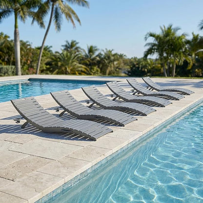 in-Pool Lounge Chairs Set of 2, Folding HDPE Pool Chairs Anti-Floating No Sandbags with Cup Holder & Handles, Outdoor Chaise Lounge for Poolside, Patio & Sun Deck(Grey)
