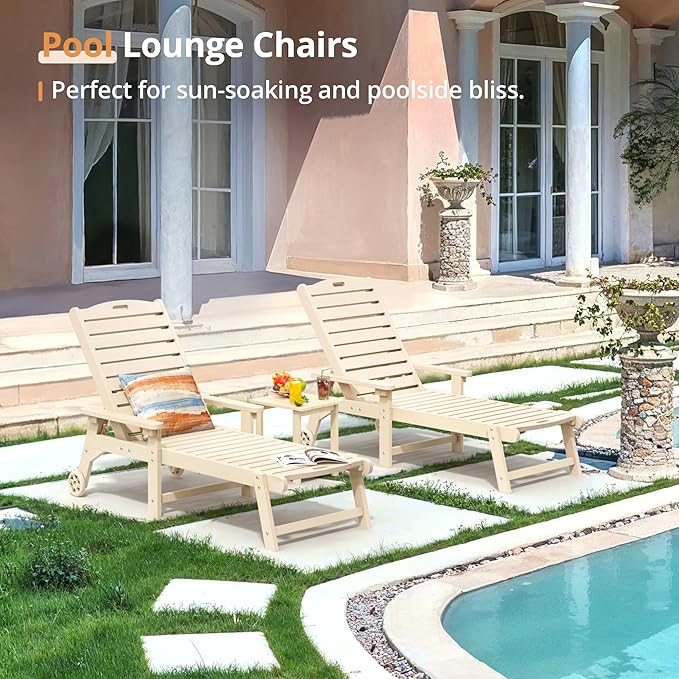 LUE BONA HDPS Chaise Lounge Chair Set of 2, Outdoor Pool Lounge Chairs with Adjustable Backrest - Photo 2