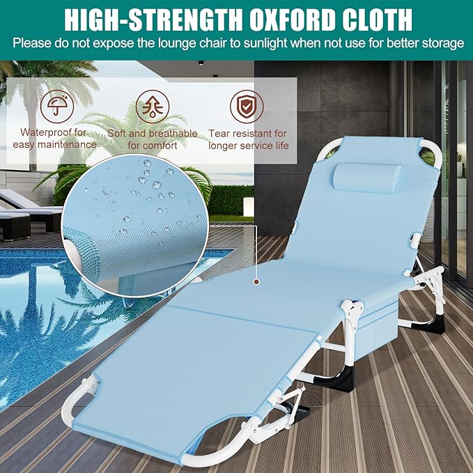 DoCred Heavy Duty XXL Tanning Chair with Face Hole&Mat, Oversized 5-Position Folding Chaise Lounge Chairs for Outside, Portable Beach Lounge Chair for Outdoor Sunbathing Beach Pool Lawn Camping