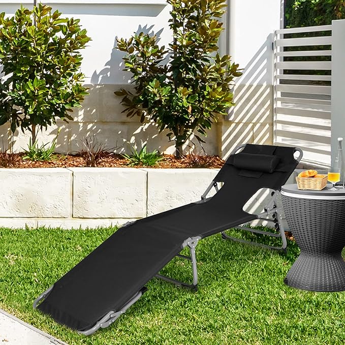 Goplus Tanning Chair, Folding Beach Lounge Chair with Face &Arm Hole, 5-Position Adjustable, Removable Pillow - Photo 9