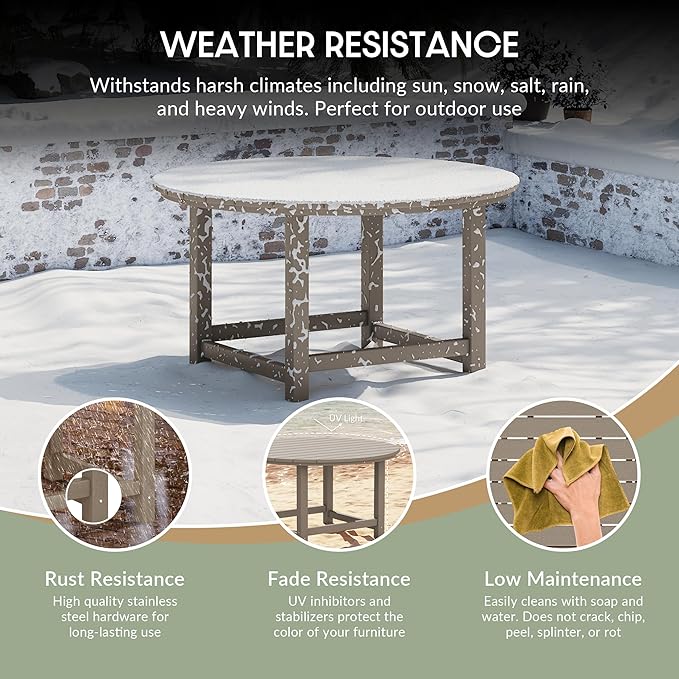 WestinTrends Malibu Low Outdoor HDPE Round Patio Coffee Table, Weathered Wood - Photo 4