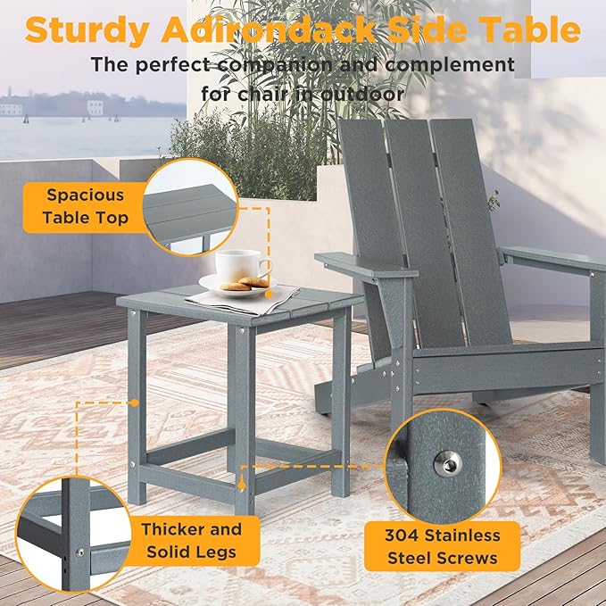 PROHIKER Adirondack Chair Set of 2, HDPE Patio Chair with Table Set, All Weather Outdoor Chairs for Lawn Garden Porch Backyard(Grey)