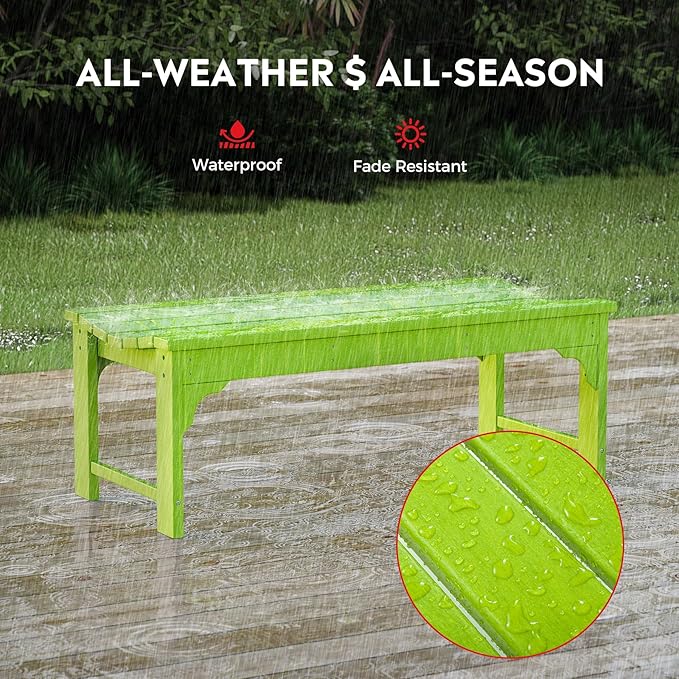 Costaelm Outdoor Benches Weatherproof, All Weather Resistant Park Bench Poly Lumber Backless Garden Bench Seat for Entryway Front Porch, Lime