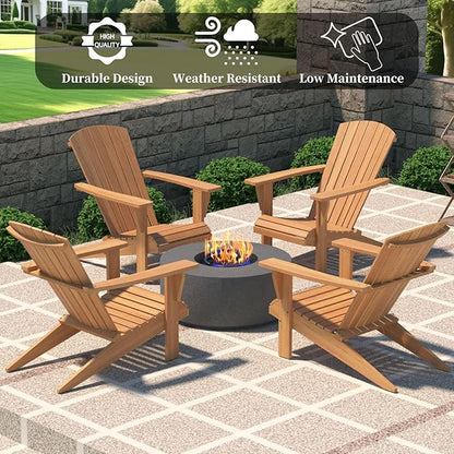 Solid Teak Wood Chair with Wide Armrest, Teak Adirondack Chair with Footrest, Durable and Weather Resistant, Wooden Lounge Chairs for Garden/Yard/Patio/Lawn（Teak Wood