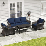 4 Pieces Outdoor Conversation Furniture Set - 77" Patio Sofa, 2 Wicker Armchairs, 1 Metal Coffee Table - Photo 1