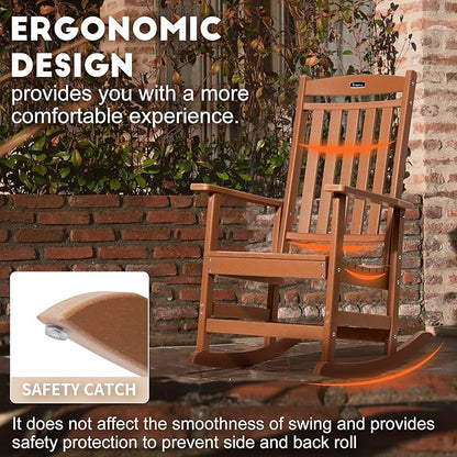 FUNBERRY Outdoor Rocking Chairs Set of 4, HDPE All Weather Poly Lumber Rocker, High Back Patio Rockers Easy Assembly