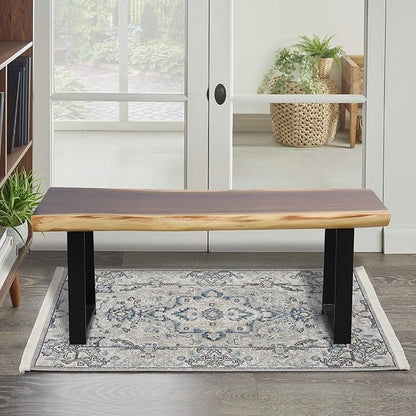 Solid Wood Bench Rectangle 47"x13"x18" H Vintage Wooden Entryway Stool Living Room End Table Rustic Live Edge Coffee Side Table Bedroom Bathroom Patio Outdoor Garden Foot Stool