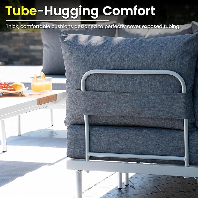 Sundale Outdoor 3 Pieces Patio Furniture Set, Metal Outdoor Sectional Sofa with Coffee Table - Photo 7