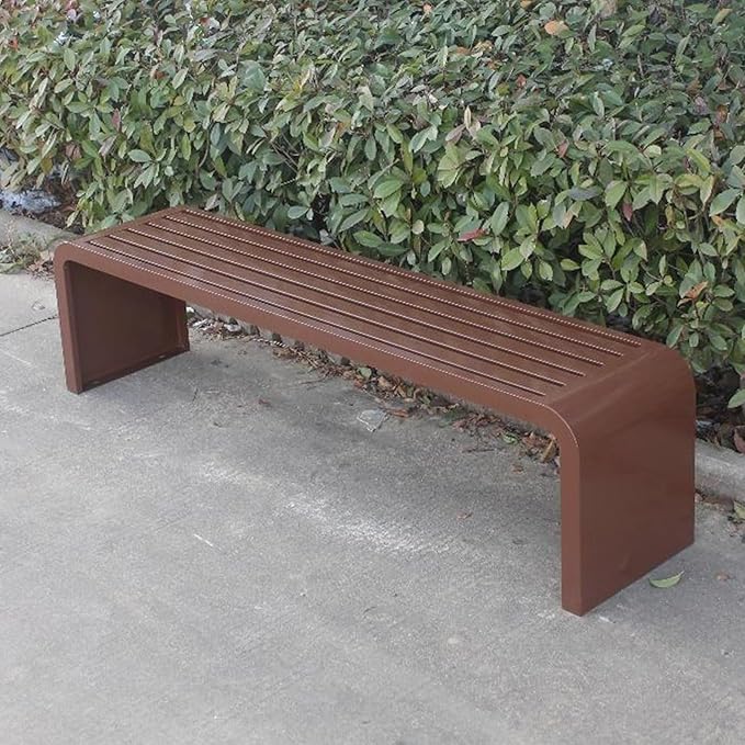 Modern Outdoor Benches Weatherproof Backless Front Porch Bench Metal Garden Benches for Outdoors Sturdy Steel Frame Patio Benches for Outdoors, Backyard, Lawn(Brown,150cm(59.05in))