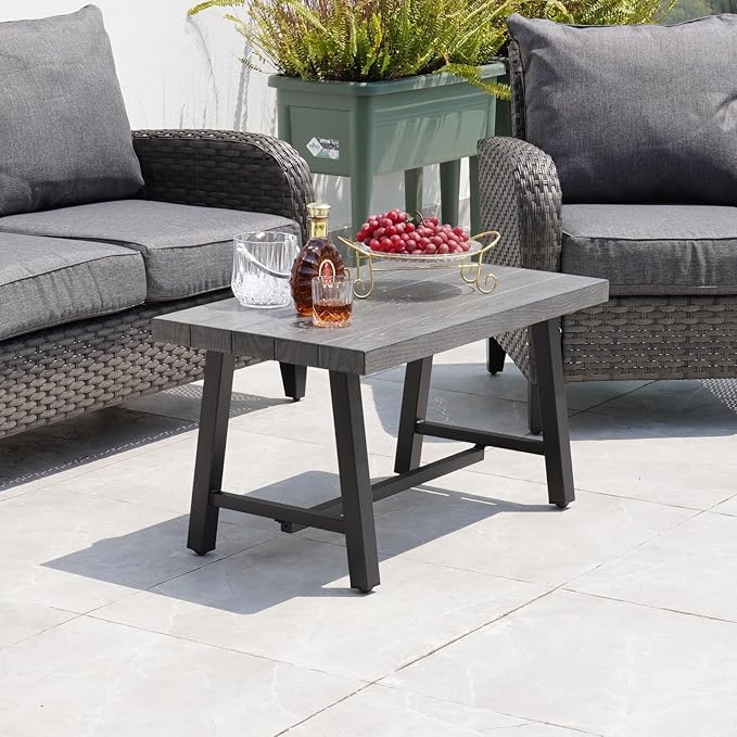 Grand patio Outdoor Coffee Table, 32 Inch Side Table Modern Rectangle with Faux Wood Tabletop Fits with Conversation Set - Photo 1
