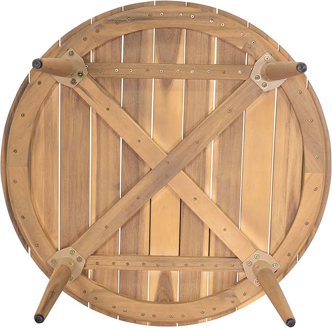 GDFStudio Verona Outdoor Round Coffee Table, Solid Acacia Wood Patio Furniture, Natural Weather-Resistant Finish, 31.5" Diameter Outdoor Center Table for Garden, Deck, Balcony, or Porch Use