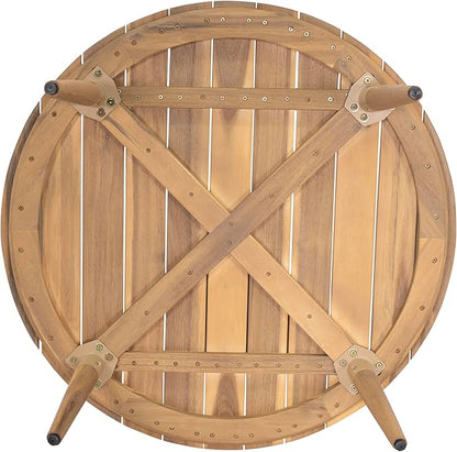 GDFStudio Verona Outdoor Round Coffee Table, Solid Acacia Wood Patio Furniture, Natural Weather-Resistant Finish, 31.5" Diameter Outdoor Center Table for Garden, Deck, Balcony, or Porch Use