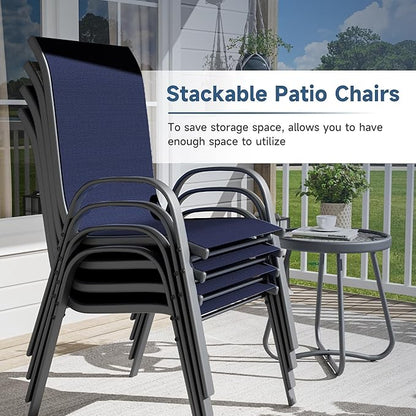 Amopatio Patio Chairs Set of 4, Outdoor Stackable Dining Chairs for All Weather, Comfortable Breathable Garden Outdoor Furniture for Backyard Deck, Blue