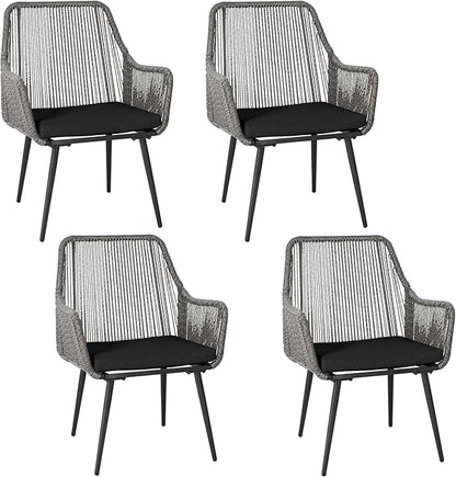 Patio Dining Chairs Outdoor Dining Chairs Set of 4, Woven Twisted Wicker Rattan Chair with Armrest and Cushion, Modern Indoor Outdoor Seating for Garden, Lawn, Backyard, Grey