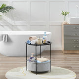 VECELO Round Side/End Table with Fabric Storage Basket，Metal Anti-Rust and Waterproof Small Bedside Nightstand with - Photo 6