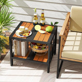 Tangkula Outdoor Side Table with 1.57” Umbrella Hole, 2-Tier Patio Metal End Table with Storage Shelf - Photo 2