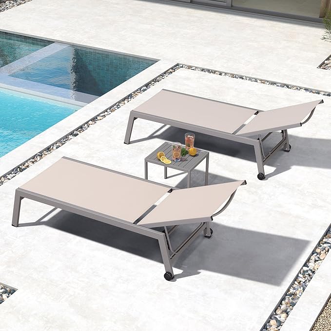 PURPLE LEAF Outdoor Chaise Lounge Set for 2 Oversized Pool Lounge Chairs with Easy-to-Move Wheels and Adjustable - Photo 1