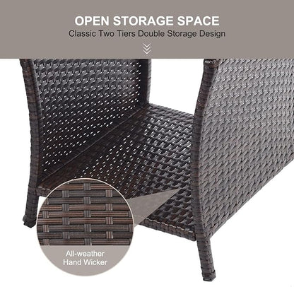 Outdoor Side Table for Patio Small Rattan Wicker Coffee Table Balcony Table Outside End Table with Poly Lumber Table Top & Storage Bistro Table for Garden Porch Deck Living Room Backyard Brown | Patio, Balcony Table, Outside End Table, Storage, Garden,...