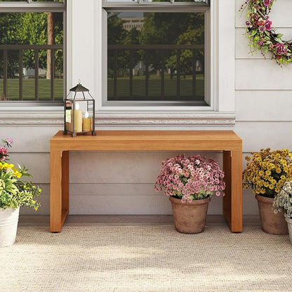 HAPPYGRILL Outdoor Acacia Wood Bench, Patio Bench with Slatted Seat & Metal Protectors, for Entryway Porch Backyard Park, 800 lbs (1)