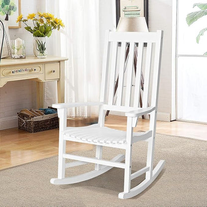 Giantex Rocking Chair Acacia Wood Frame Outdoor& Indoor for Garden, Lawn, Balcony, Backyard and Patio Porch Rocker (1, White)