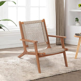 Verano Garden Set of 2 Patio Lounge Chair, Modern Acacia Wood Accent Armchair with Handwoven Rope for Patio, Living Room - Photo 8