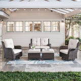 Belord 5 Piece Wicker Patio Furniture Set, Outdoor Swivel Rocker Chairs Set of 2 with Ottomans and Loveseat - Photo 1