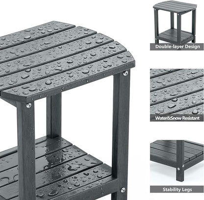 Adirondack Small Outdoor Side Table - Weatherproof HDPE Patio End Table with 2-Tier Storage for Firepit, Balcony, Garden, Poolside or Bathroom (Grey, Set of 4)