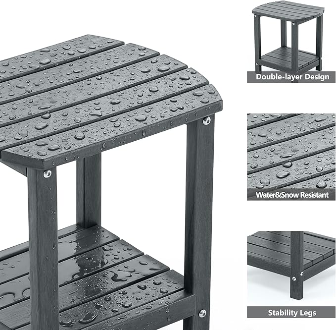 Adirondack Small Outdoor Side Table - Weatherproof HDPE Patio End Table with 2-Tier Storage for Firepit, Balcony, Garden - Photo 4