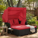 Tangkula Patio Rattan Daybed with Retractable Canopy, Outdoor Wicker Sunbed Lounger with 2 Foldable Side Tables - Photo 3