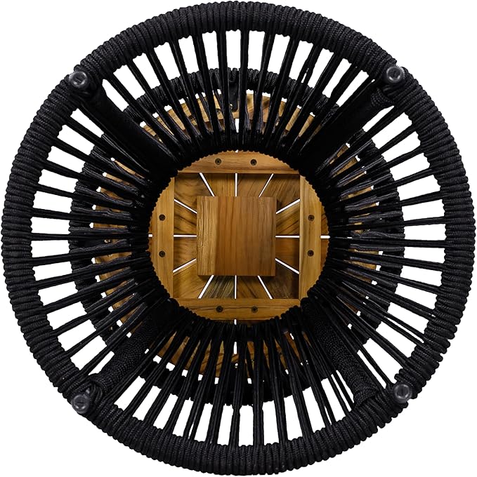 Merax Bohemian Round Outdoor Side Table with Acacia Wood Top and Black Handwoven Rope Base - Photo 9
