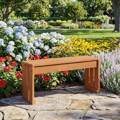 Tangkula Wood Outdoor Garden Bench, 2-Person Patio Backless Bench with Solid Wooden Frame, Wooden Plant Stand with 440 LBS Weight Capacity, Outside Bench for Backyard, Porch, Entryway, Park